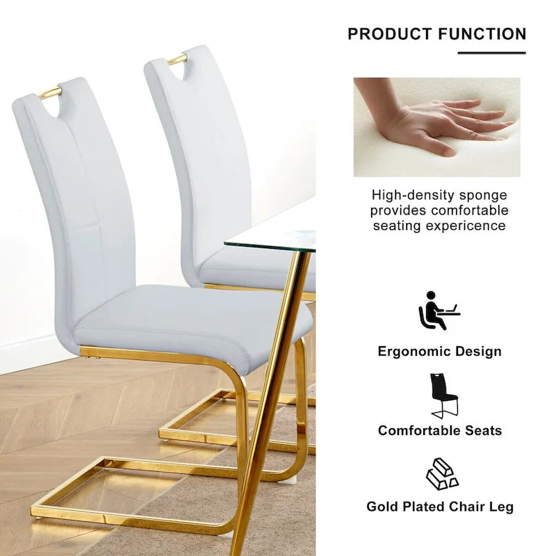 Ensemble de 2 chaises de salle à manger en similicuir - Pieds en métal doré, design ergonomique, mousse haute densité, imperméables, montage en 10 à 15 minutes, style luxe moderne