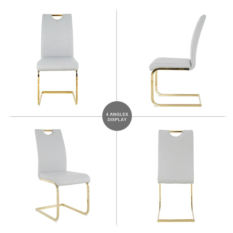 Ensemble de 2 chaises de salle à manger en similicuir - Pieds en métal doré, design ergonomique, mousse haute densité, imperméables, montage en 10 à 15 minutes, style luxe moderne