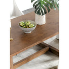 Table de salle à manger extensible 80-110 po - Pin massif, pied central, 6 à 10 couverts, teintée à la main, plateau à lattes, brun fumé, style transitionnel moderne, hauteur 30 po