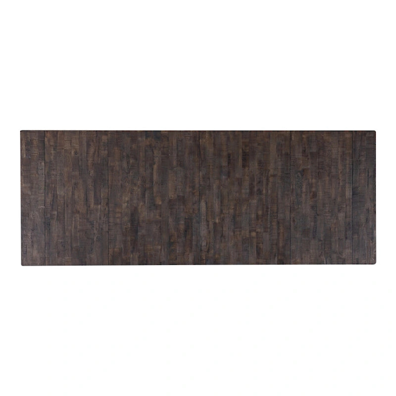 Ensemble de table à tréteaux 7 pièces - Extensible jusqu'à 259 cm, 2 fauteuils, 4 chaises, bois d'hévéa, bicolore blanc/chêne, dossier Windsor, style campagnard