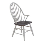 Ensemble de table à tréteaux 7 pièces - Extensible jusqu'à 259 cm, 2 fauteuils, 4 chaises, bois d'hévéa, bicolore blanc/chêne, dossier Windsor, style campagnard