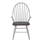 Ensemble de table à tréteaux 7 pièces - Extensible jusqu'à 259 cm, 2 fauteuils, 4 chaises, bois d'hévéa, bicolore blanc/chêne, dossier Windsor, style campagnard