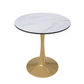 Table de salle à manger ronde de 61 cm (24 po) - Plateau en MDF, pied central en acier doré, 4 couverts, style moderne du milieu du siècle