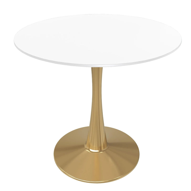 Table de salle à manger ronde de 61 cm (24 po) - Plateau en MDF, pied central en acier doré, 4 couverts, style moderne du milieu du siècle