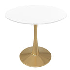 Table de salle à manger ronde de 61 cm (24 po) - Plateau en MDF, pied central en acier doré, 4 couverts, style moderne du milieu du siècle