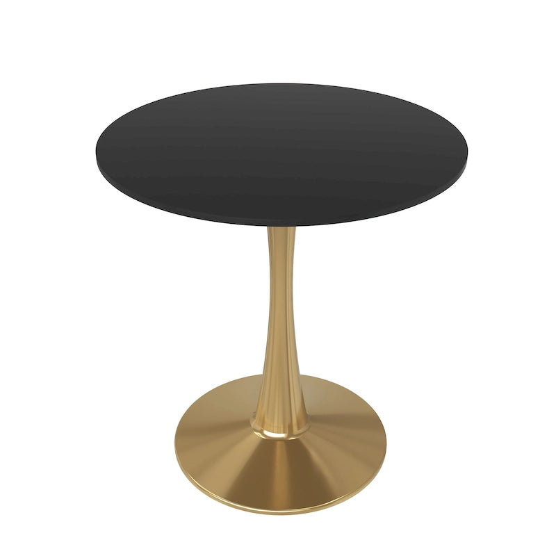 Table de salle à manger ronde de 61 cm (24 po) - Plateau en MDF, pied central en acier doré, 4 couverts, style moderne du milieu du siècle