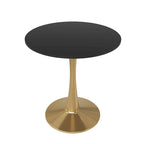 Table de salle à manger ronde de 61 cm (24 po) - Plateau en MDF, pied central en acier doré, 4 couverts, style moderne du milieu du siècle