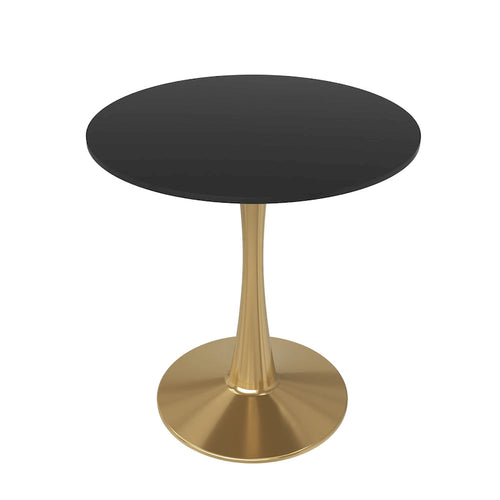 LeisureMod Bristol 24 Round Dining Table for 4 with MDF Tabletop in Gold Steel Base for Kitchen & Dining Room
