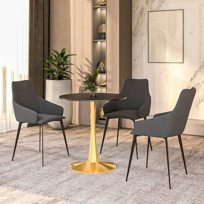 Table de salle à manger ronde de 61 cm (24 po) - Plateau en MDF, pied central en acier doré, 4 couverts, style moderne du milieu du siècle