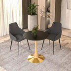 Table de salle à manger ronde de 61 cm (24 po) - Plateau en MDF, pied central en acier doré, 4 couverts, style moderne du milieu du siècle
