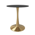 Table de salle à manger ronde de 61 cm (24 po) - Plateau en MDF, pied central en acier doré, 4 couverts, style moderne du milieu du siècle