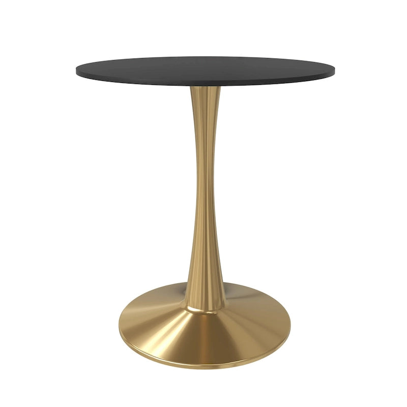 Table de salle à manger ronde de 61 cm (24 po) - Plateau en MDF, pied central en acier doré, 4 couverts, style moderne du milieu du siècle