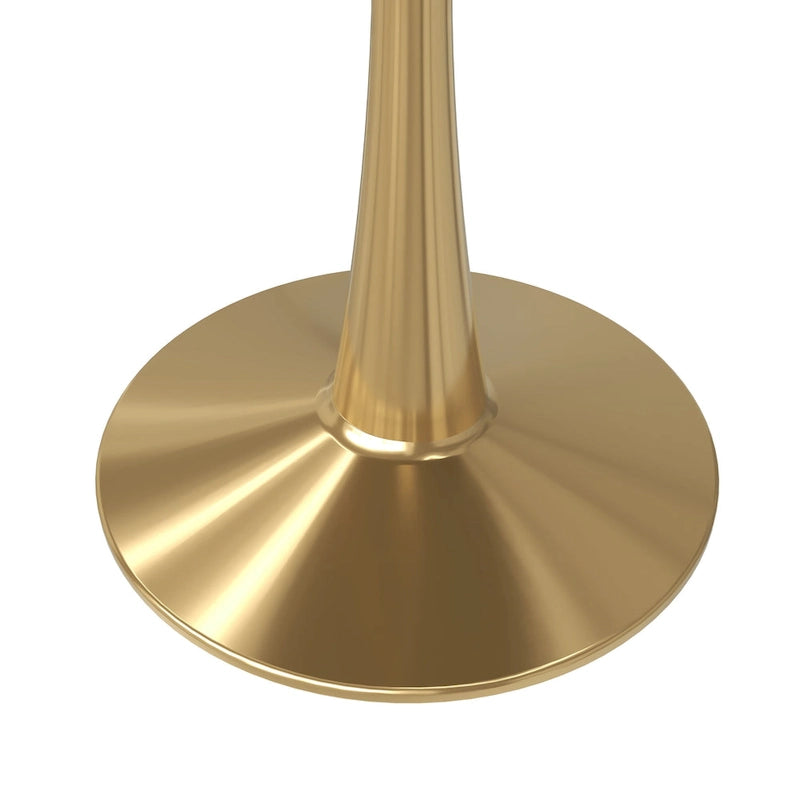 Table de salle à manger ronde de 61 cm (24 po) - Plateau en MDF, pied central en acier doré, 4 couverts, style moderne du milieu du siècle