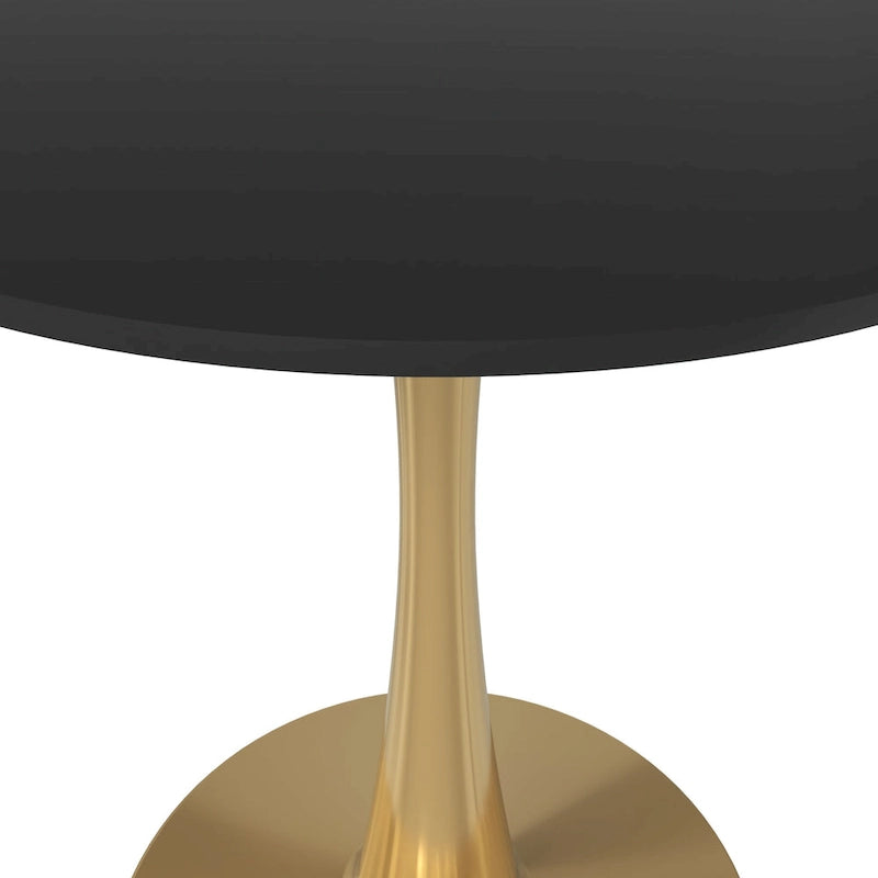 Table de salle à manger ronde de 61 cm (24 po) - Plateau en MDF, pied central en acier doré, 4 couverts, style moderne du milieu du siècle