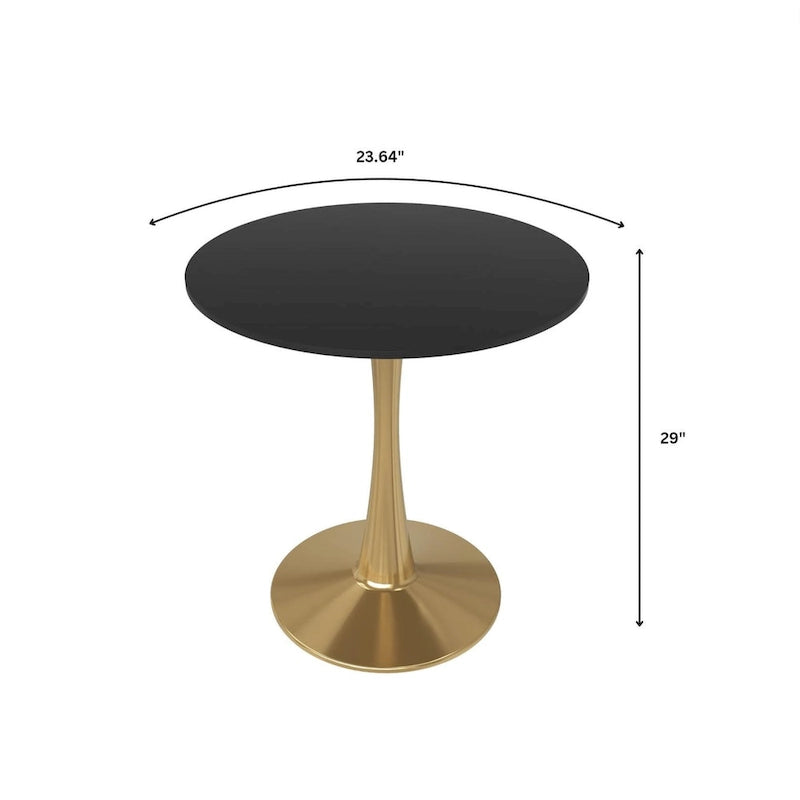 Table de salle à manger ronde de 61 cm (24 po) - Plateau en MDF, pied central en acier doré, 4 couverts, style moderne du milieu du siècle