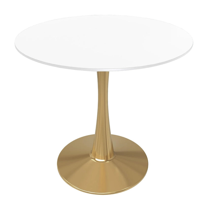 Table de salle à manger ronde de 61 cm (24 po) - Plateau en MDF, pied central en acier doré, 4 couverts, style moderne du milieu du siècle