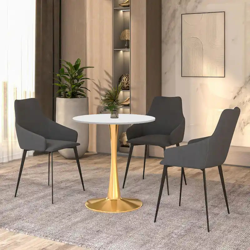 Table de salle à manger ronde de 61 cm (24 po) - Plateau en MDF, pied central en acier doré, 4 couverts, style moderne du milieu du siècle