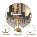 Table de salle à manger ronde de 61 cm (24 po) - Plateau en MDF, pied central en acier doré, 4 couverts, style moderne du milieu du siècle
