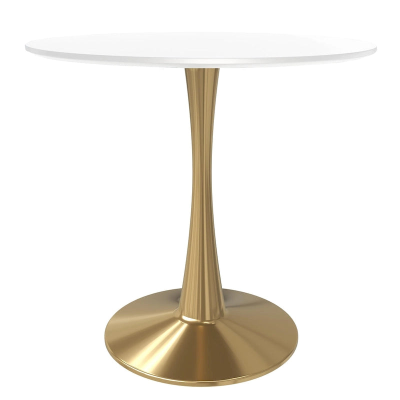 Table de salle à manger ronde de 61 cm (24 po) - Plateau en MDF, pied central en acier doré, 4 couverts, style moderne du milieu du siècle