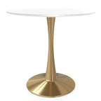 Table de salle à manger ronde de 61 cm (24 po) - Plateau en MDF, pied central en acier doré, 4 couverts, style moderne du milieu du siècle