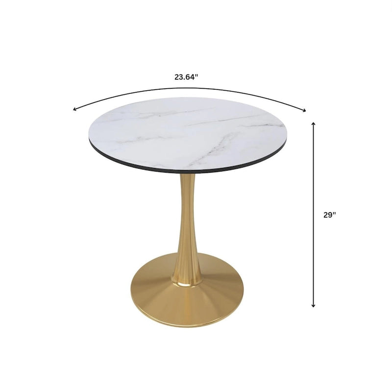 Table de salle à manger ronde de 61 cm (24 po) - Plateau en MDF, pied central en acier doré, 4 couverts, style moderne du milieu du siècle