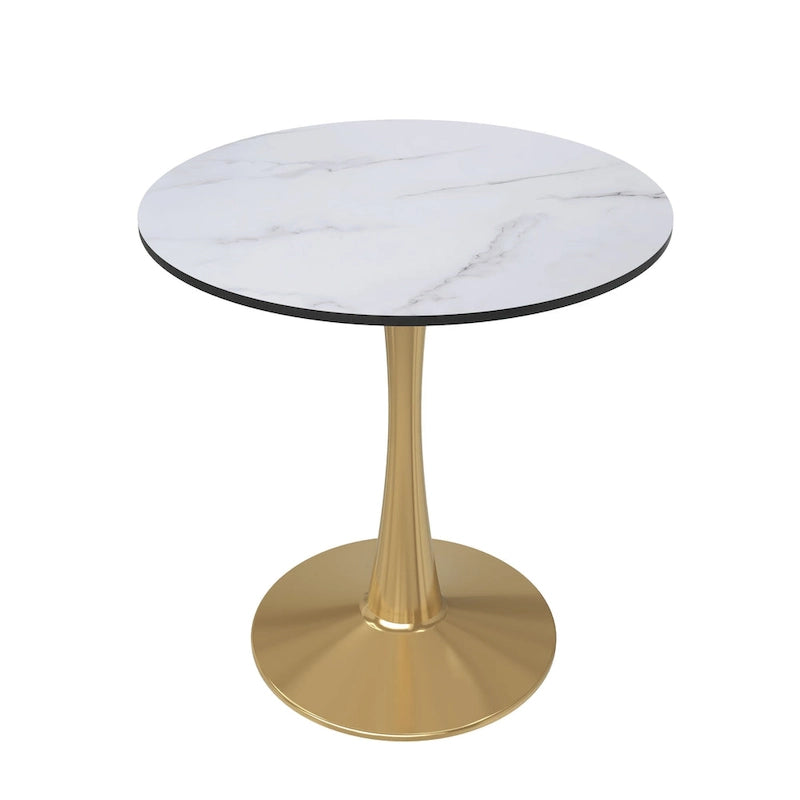 Table de salle à manger ronde de 61 cm (24 po) - Plateau en MDF, pied central en acier doré, 4 couverts, style moderne du milieu du siècle