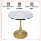 Table de salle à manger ronde de 61 cm (24 po) - Plateau en MDF, pied central en acier doré, 4 couverts, style moderne du milieu du siècle
