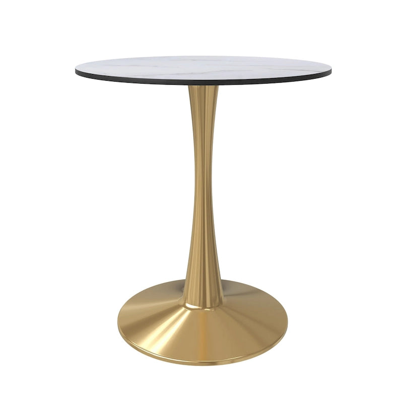 Table de salle à manger ronde de 61 cm (24 po) - Plateau en MDF, pied central en acier doré, 4 couverts, style moderne du milieu du siècle
