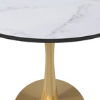 Table de salle à manger ronde de 61 cm (24 po) - Plateau en MDF, pied central en acier doré, 4 couverts, style moderne du milieu du siècle