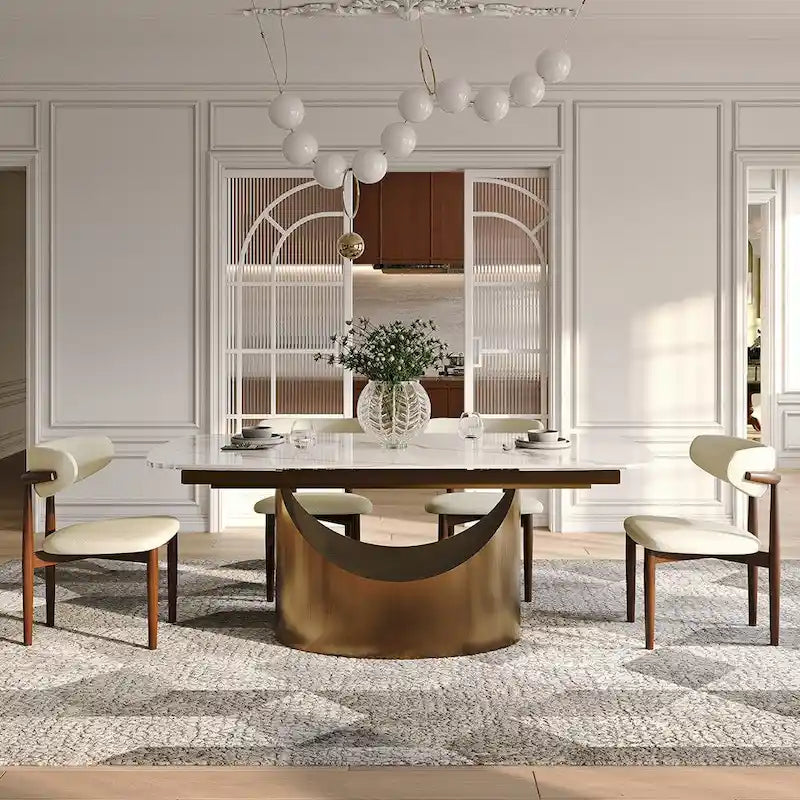 Table de salle à manger extensible de 160 à 240 cm - Plateau en pierre frittée de 12 mm, piètement en U, capacité de charge de 136 kg, 6 à 10 couverts, acier au carbone bronze, style moderne