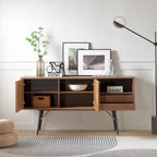 Buffet de 157 cm (62 po) - 2 portes, 2 tiroirs, finition noyer, surface imperméable, anti-basculement, style moderne du milieu du siècle, rangement multi-pièces