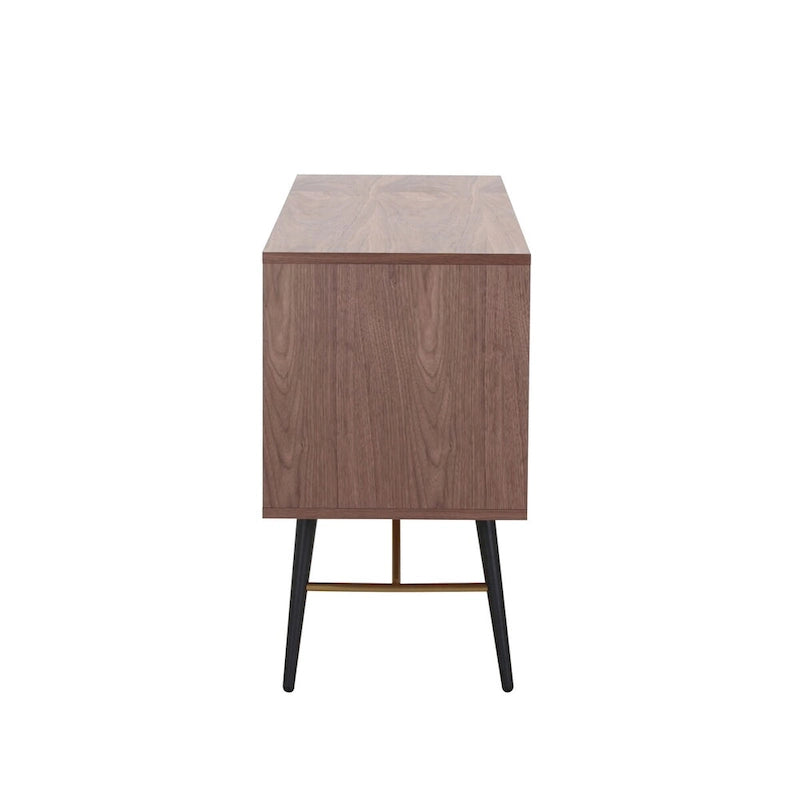 Buffet de 157 cm (62 po) - 2 portes, 2 tiroirs, finition noyer, surface imperméable, anti-basculement, style moderne du milieu du siècle, rangement multi-pièces