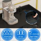 Meuble bar à vin avec casier 20 bouteilles, structure dorée, éclairage LED RGB, 135 cm (L) x 97 cm (H), porte vitrée, prises électriques, ports USB, bois d'ingénierie, rangement pour boissons noires