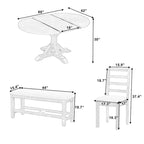 Ensemble de salle à manger 6 pièces : table ovale extensible de 107 à 152 cm, 4 chaises à dossier échelle, banc de 112 cm, bois d’hévéa massif, capacité de 113 kg, style campagnard