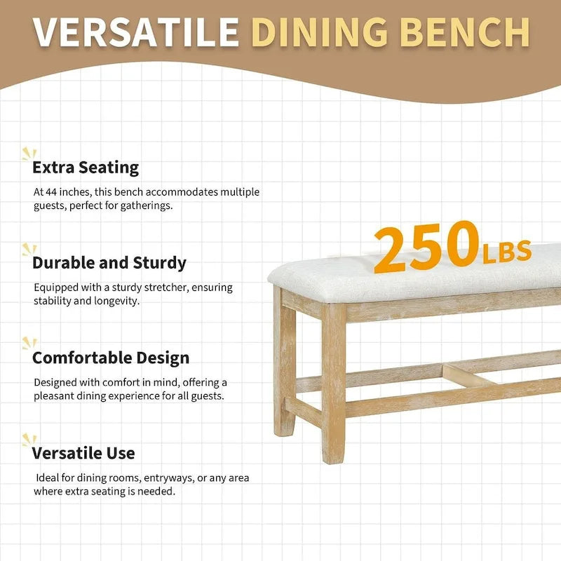 Ensemble de salle à manger 6 pièces : table ovale extensible de 107 à 152 cm, 4 chaises à dossier échelle, banc de 112 cm, bois d’hévéa massif, capacité de 113 kg, style campagnard