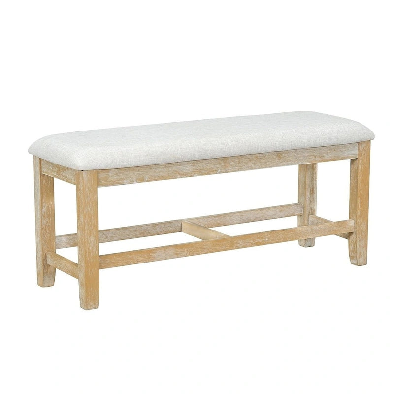 Ensemble de salle à manger 6 pièces : table ovale extensible de 107 à 152 cm, 4 chaises à dossier échelle, banc de 112 cm, bois d’hévéa massif, capacité de 113 kg, style campagnard