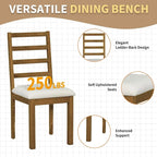 Ensemble de salle à manger 6 pièces : table ovale extensible de 107 à 152 cm, 4 chaises à dossier échelle, banc de 112 cm, bois d’hévéa massif, capacité de 113 kg, style campagnard