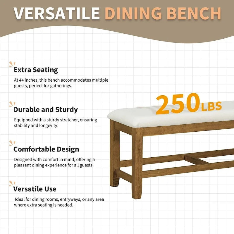 Ensemble de salle à manger 6 pièces : table ovale extensible de 107 à 152 cm, 4 chaises à dossier échelle, banc de 112 cm, bois d’hévéa massif, capacité de 113 kg, style campagnard