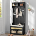 Meuble d'entrée 3 en 1 avec banc de rangement et porte-manteau - 4 crochets, 6 compartiments, hauteur 170 cm, finition blanche