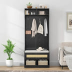 Meuble d'entrée 3 en 1 avec banc de rangement et porte-manteau - 4 crochets, 6 compartiments, hauteur 170 cm, finition blanche