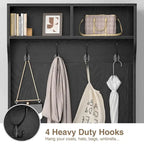 Meuble d'entrée 3 en 1 avec banc de rangement et porte-manteau - 4 crochets, 6 compartiments, hauteur 170 cm, finition blanche